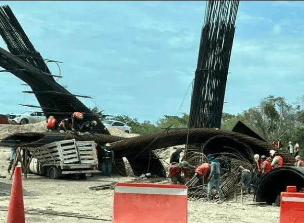 SE DERRUMBA ESTRUCTURA DEL TREN MAYA EN QROO; VARIOS TRABAJADORES HERIDOS