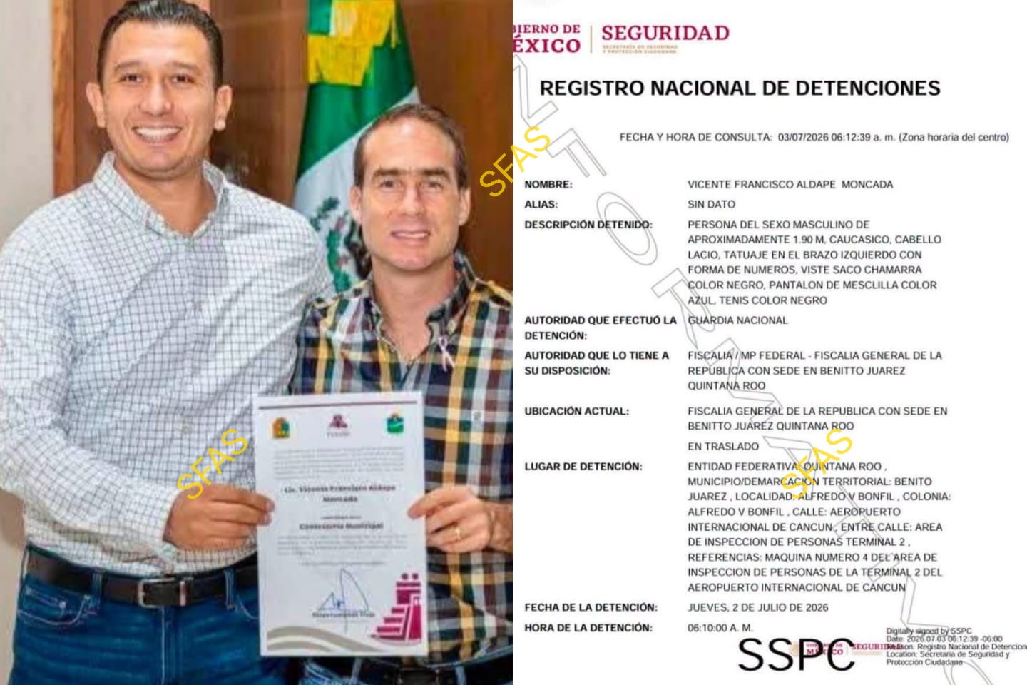 TESORERO “GATILLERO” DE DIEGO CASTAÑÓN, DETENIDO EN EL AEROPUERTO DE CANCÚN CON ARMAS