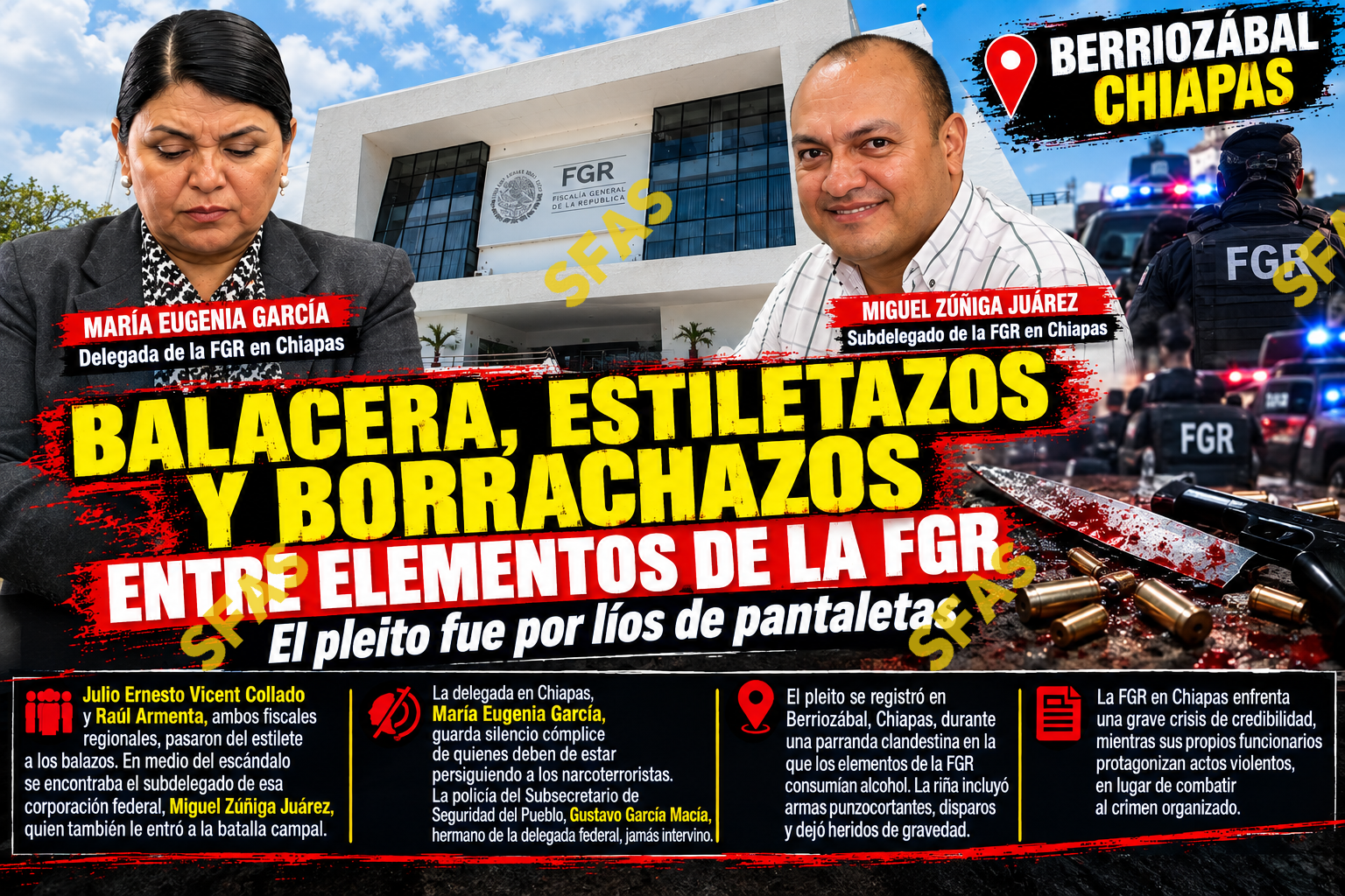 BALACERA, ESTILETAZOS Y BORRACHAZOS ENTRE ELEMENTOS DE LA FGR
